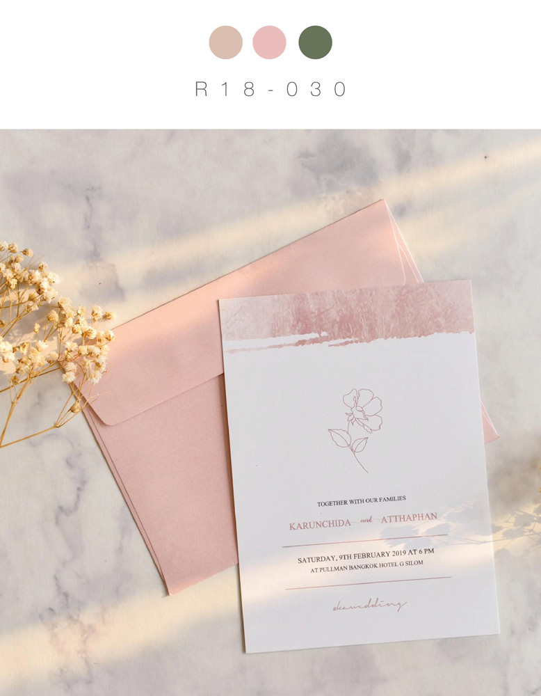 โทนสีงาน blush & soft pink สียอดนิยมงานแต่ง ตัวอย่างการ์ดแต่งงาน การ์ดมานิตา