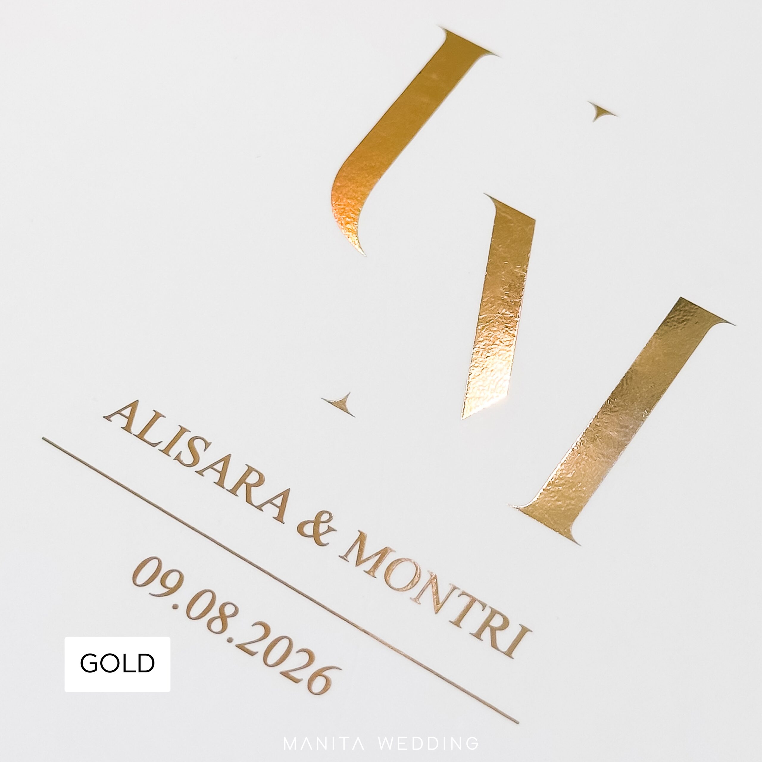 Gold เฉดสีฟอยล์ การ์ดแต่งงาน ปั๊มฟอยล์ Manita Wedding ฟอยล์สีทอง Rose Gold Hologram เทคนิคพิมพ์การ์ดแต่งงาน ร้านการ์ดแต่งงาน จัดงานแต่ง ร้านการ์ดแต่งงาน , ทำการ์ดแต่งงาน , งานแต่งสวยหรู สถานที่จัดงานแต่ง แต่งงานงบประหยัด แต่งงานมินิมอล